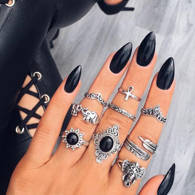 Black Elephant Ring Set