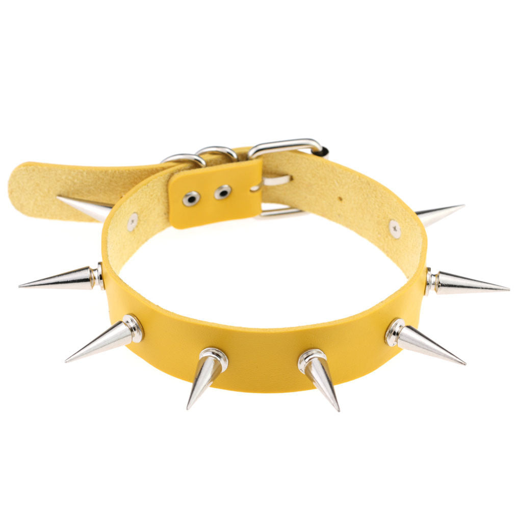 SPIKES CHOKER NECKLACE LEATHER