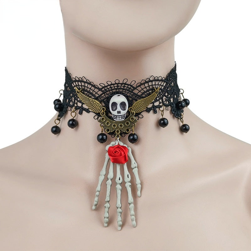 Gothic Red Bat Lace Choker